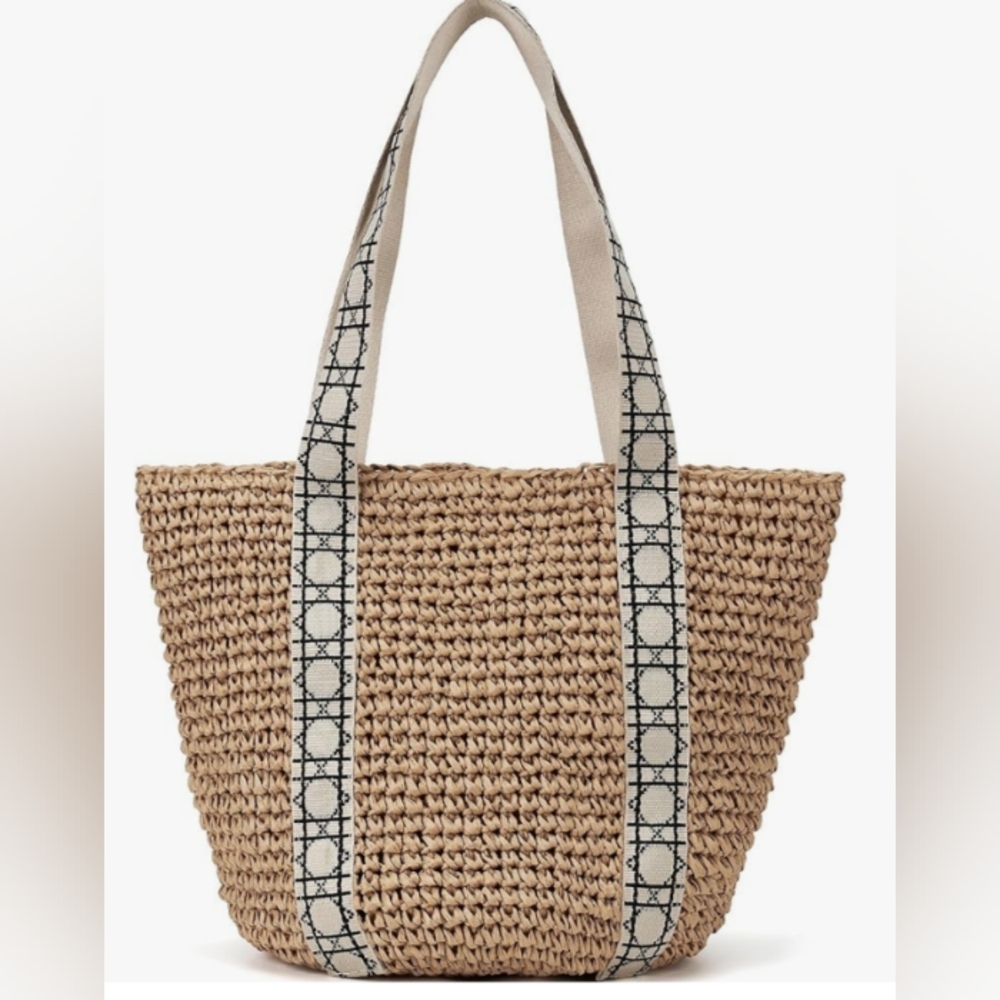 Kiss Sea Woven Straw Boho Tote NWT
